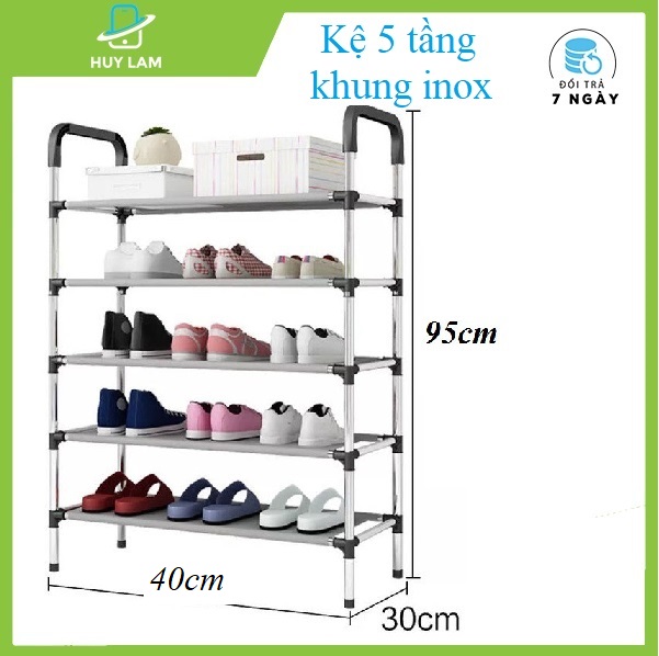 Kệ xếp giày dép 5 tầng khung inox gọn nhẹ