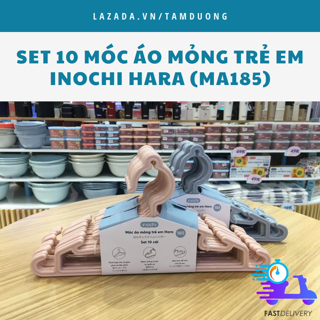 Set 10 Móc áo mỏng trẻ em Inochi (MA185) - phù hợp treo quần áo trẻ em, trẻ sơ sinh [HCM-Giao hoả tốc 2h]