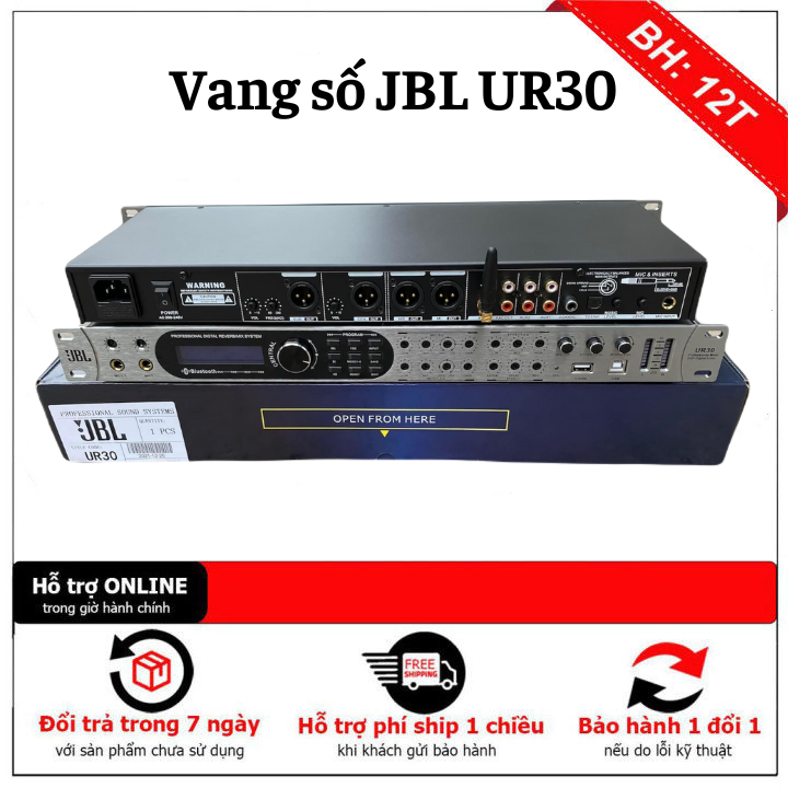 Vang số JBL UR30 - Vang số chỉnh cơ chuyên nghiệp cho dàn âm thanh - Chống hú tối ưu, Effect mượt mà, cổng sub riêng biệt - Đầy đủ kết nối Bluetooth, AV, USB, Coaxial, cổng quang - Màn hình hiển thị thông số