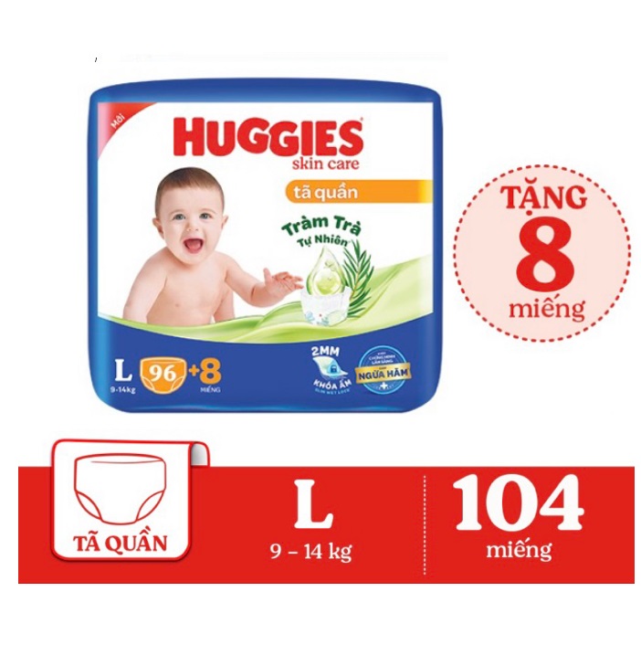 Bỉm / tã quần huggies size l104 - mẫu mới skin care mỏng 2mm