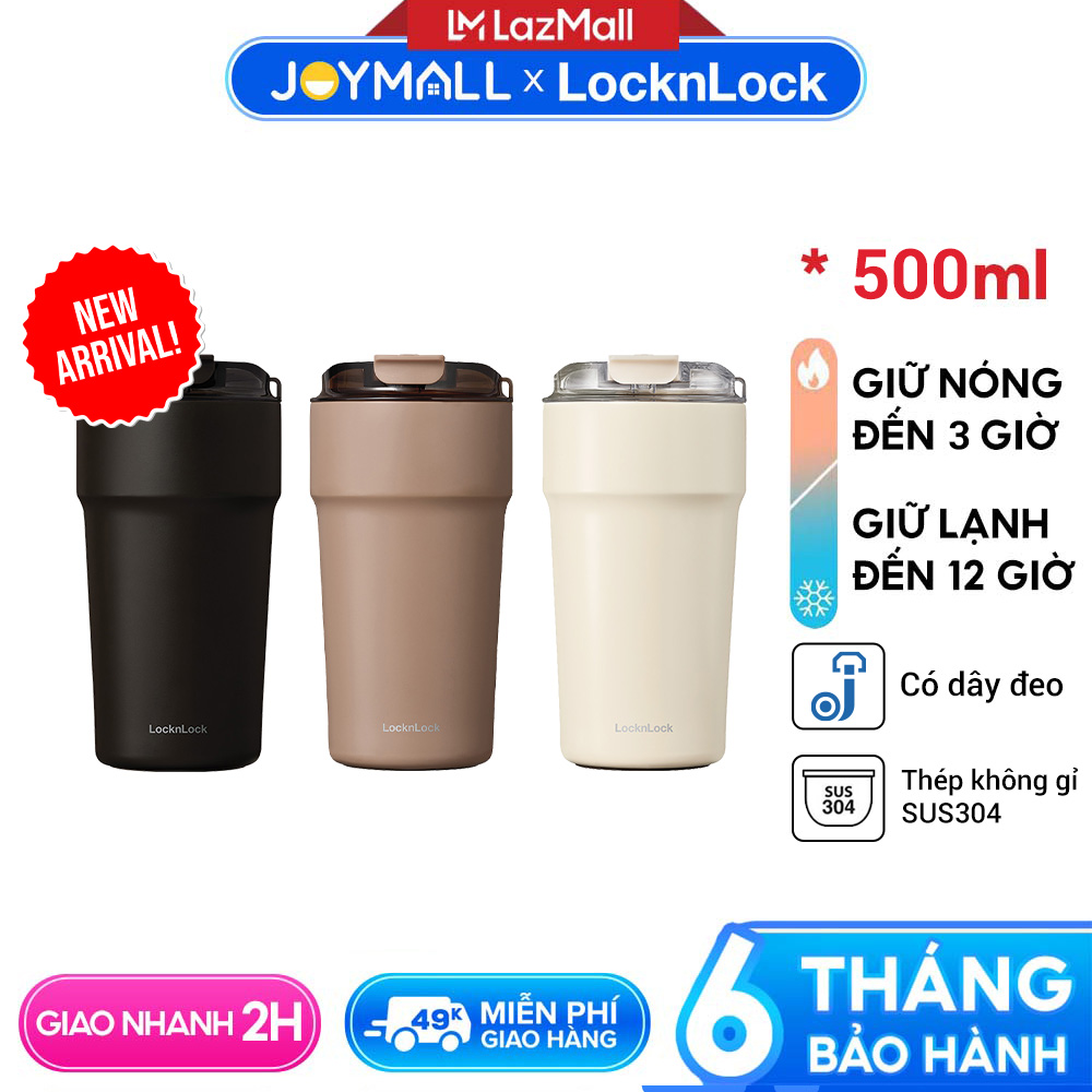 Ly giữ nhiệt 500ml LocknLock LHC4357 Metro Cafe Tumbler, Hàng chính hãng, Thép 304 không gỉ, Có dây đeo tay - JoyMall