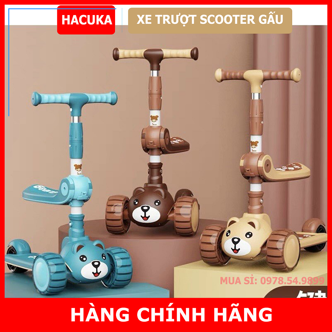 Xe trượt scooter cho bé, Xe chòi chân trẻ em cao cấp hình gấu
