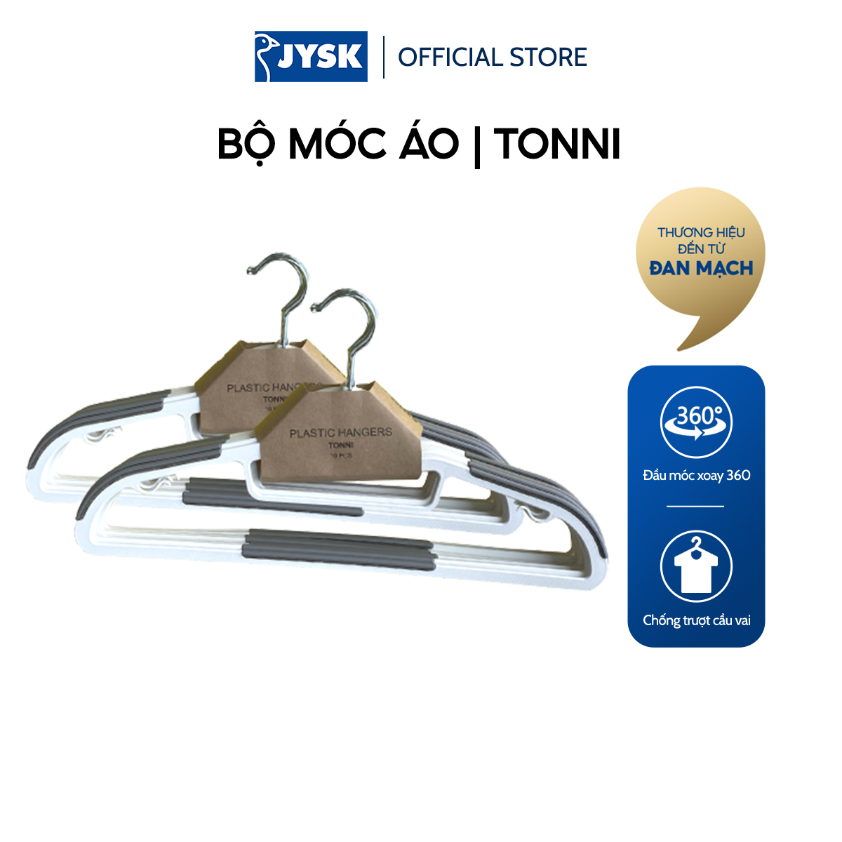Bộ 10 móc áo | JYSK Tonni  | nhựa màu xám trắng | 41.5x23x0.6cm