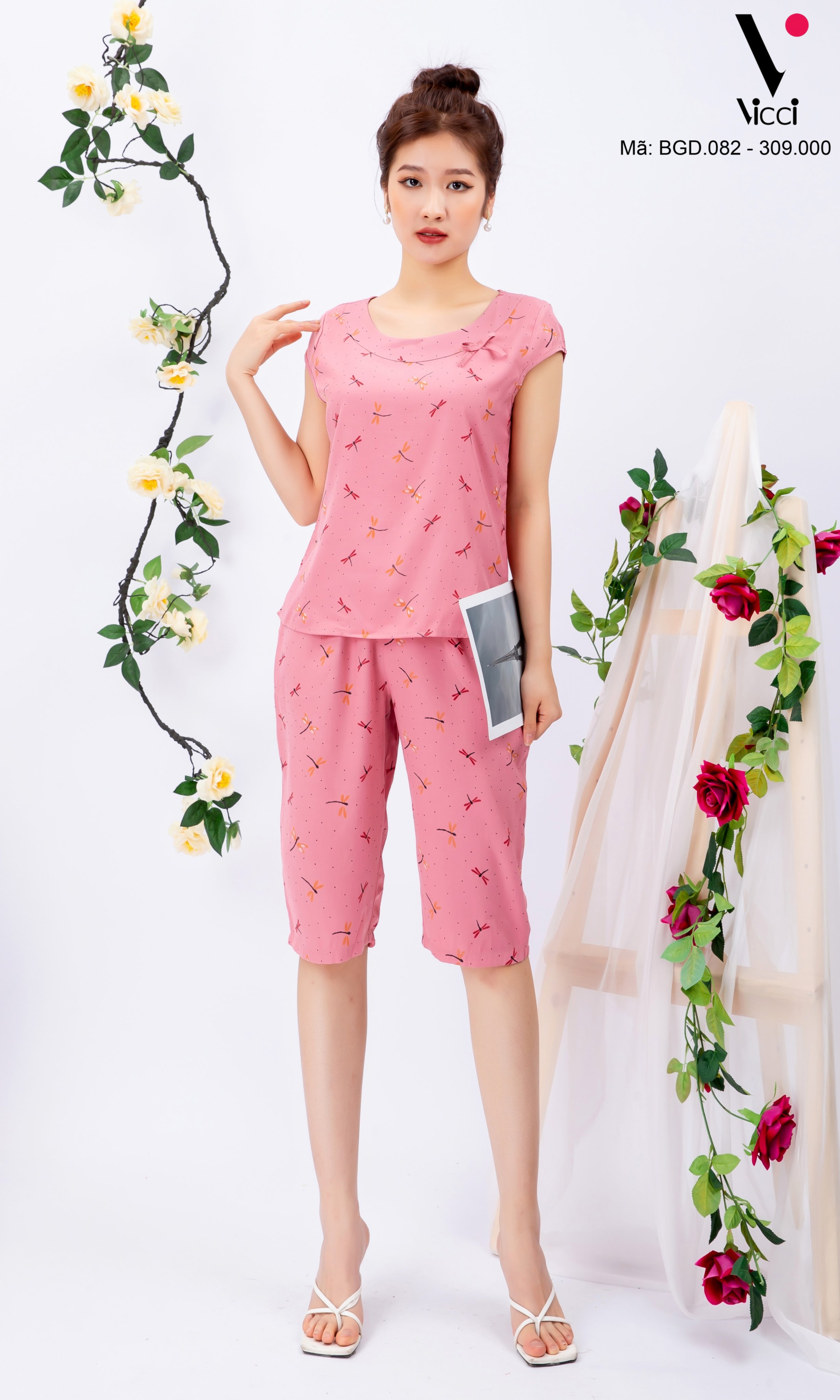 Đồ bộ nữ cộc tay - đồ bộ mặc nhà - đồ ngủ mặc nhà nữ - đồ bộ nữ lửng - set bộ đũi mặc nhà nữ vicci bdt.02 phối hoạ tiết