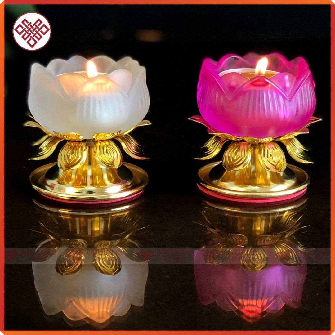 Chân đèn đồ thờ cúng lưu ly đế hợp kim