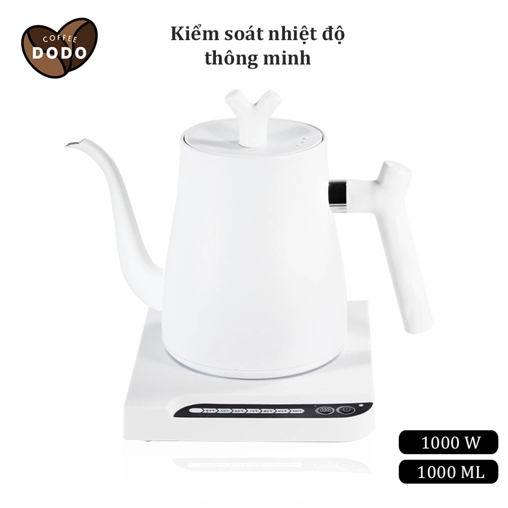 Ấm điện cổ ngỗng 1000ML kiểm soát nhiệt độ thông minh Ấm đun siêu tốc 1000W Tự động tắt nguồn chống khô inox 304 bình cổ ngỗng pha cà phê ấm cổ ngỗng Electric kettle DODO