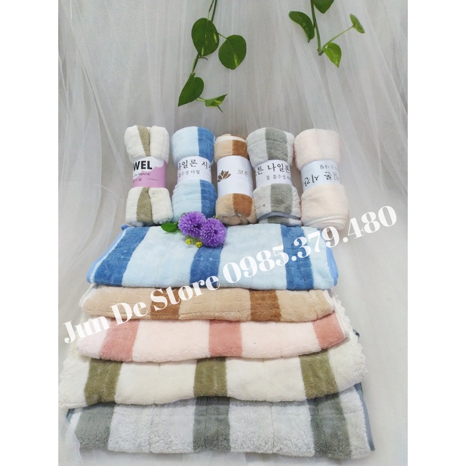 Khăn tắm, khăn lau đầu 35x75 SỌC KẺ TO - Siêu thấm hút, nhanh khô, màu sắc trẻ trung.