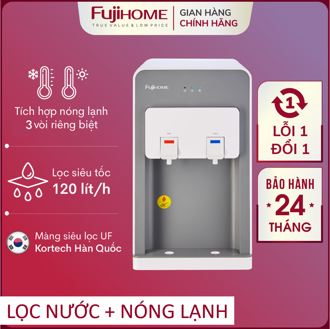 Máy lọc nước nóng lạnh 4 cấp Nhập Khẩu Fujihome bộ thiết bị bình lọc nước uống trực tiếp bằng block gia đình