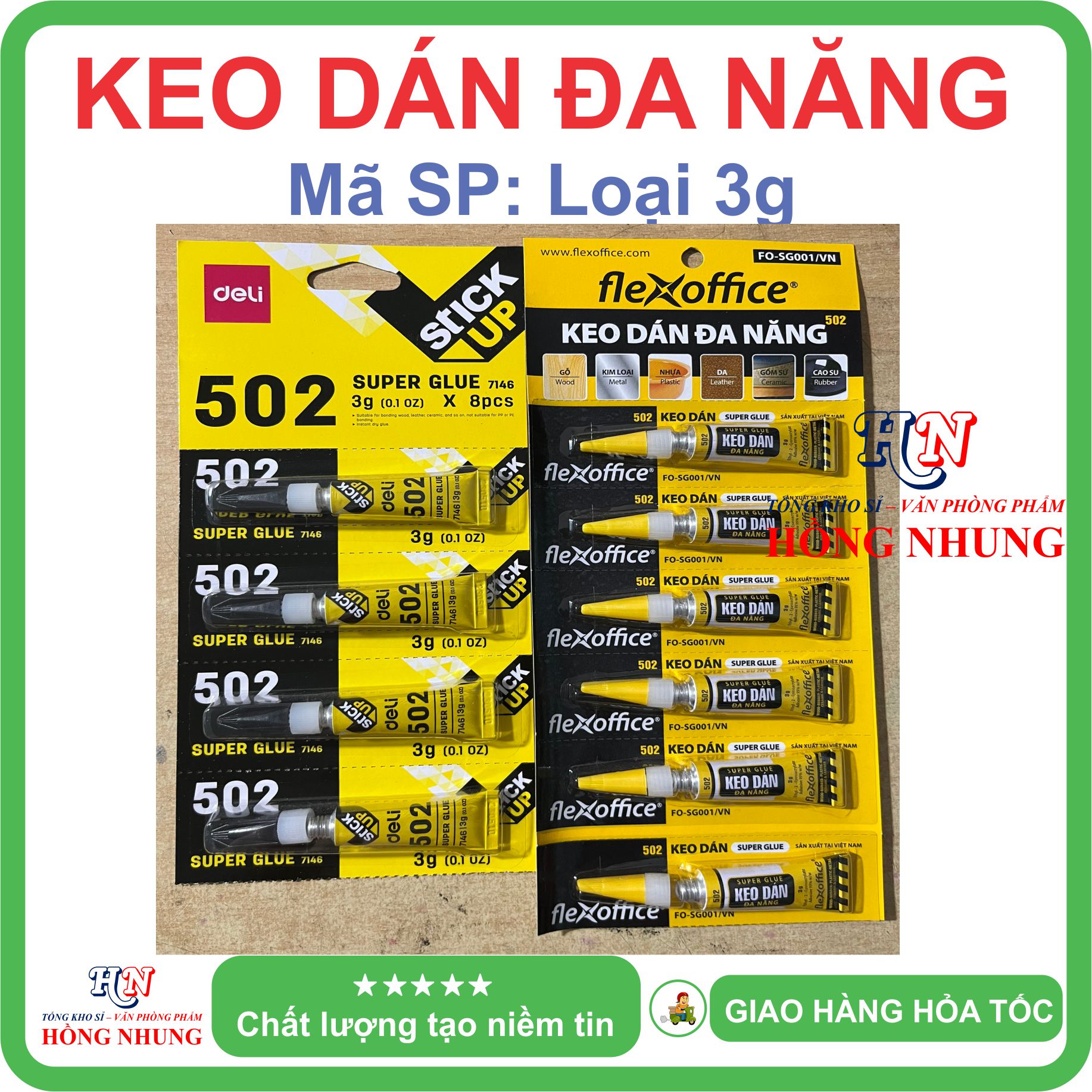 SÉT COMBO 2 tuýp Keo Dán Đa Năng 502 hãng Deli Flexoffice Phù Hợp Dán Cho Các Bề Mặt Gỗ Kim Loai Nhựa Da Gốm Sứ Cao Su