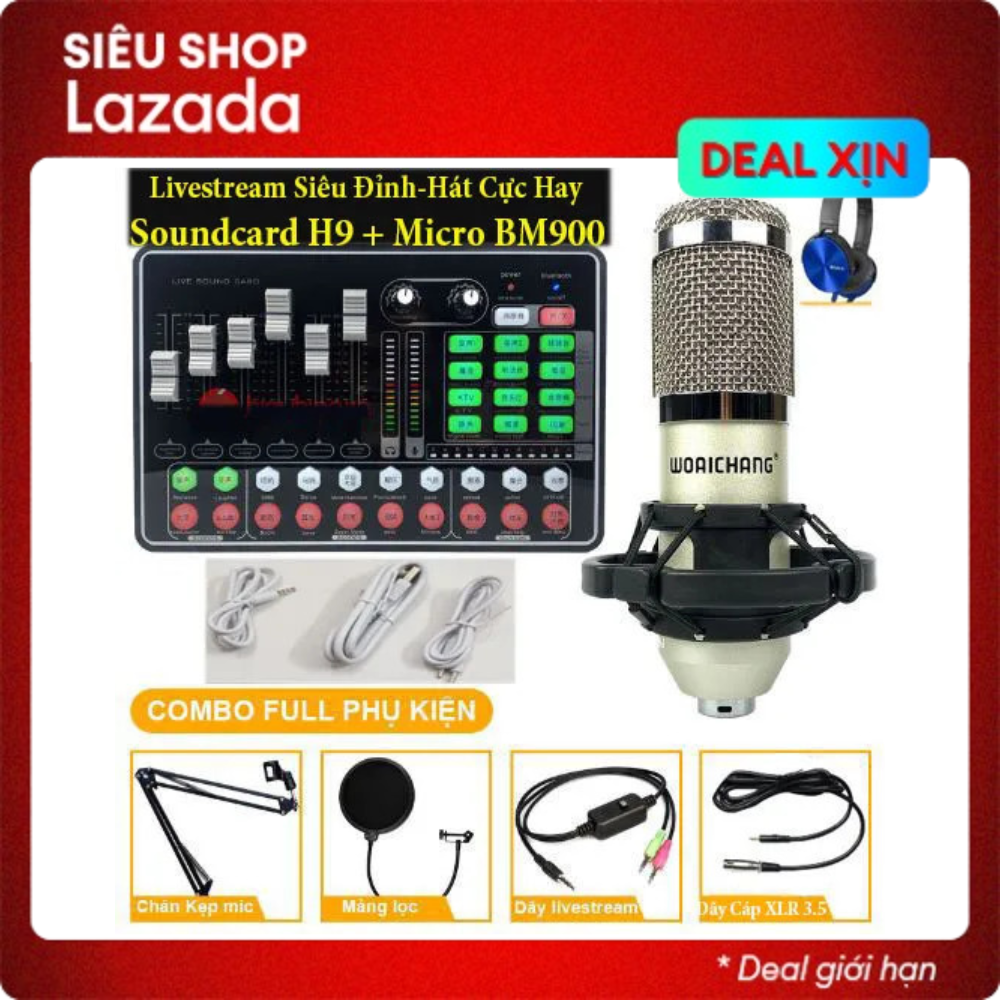 [HCM][ GIÁ RẺ VÔ ĐỊCH ] Combo Trọn Bộ Livestream Thu Âm Mic BM900 Waichang Và Sound Card H9 Bluetooth Tặng Tai Nghe Và Giá Đỡ Điện Thoại Hát Live  Karaoke Autotune Giả Giọng Cực Hay Thế Hệ Mới 21 Hiệu Ứng Bộ Live Game BH 12 TH
