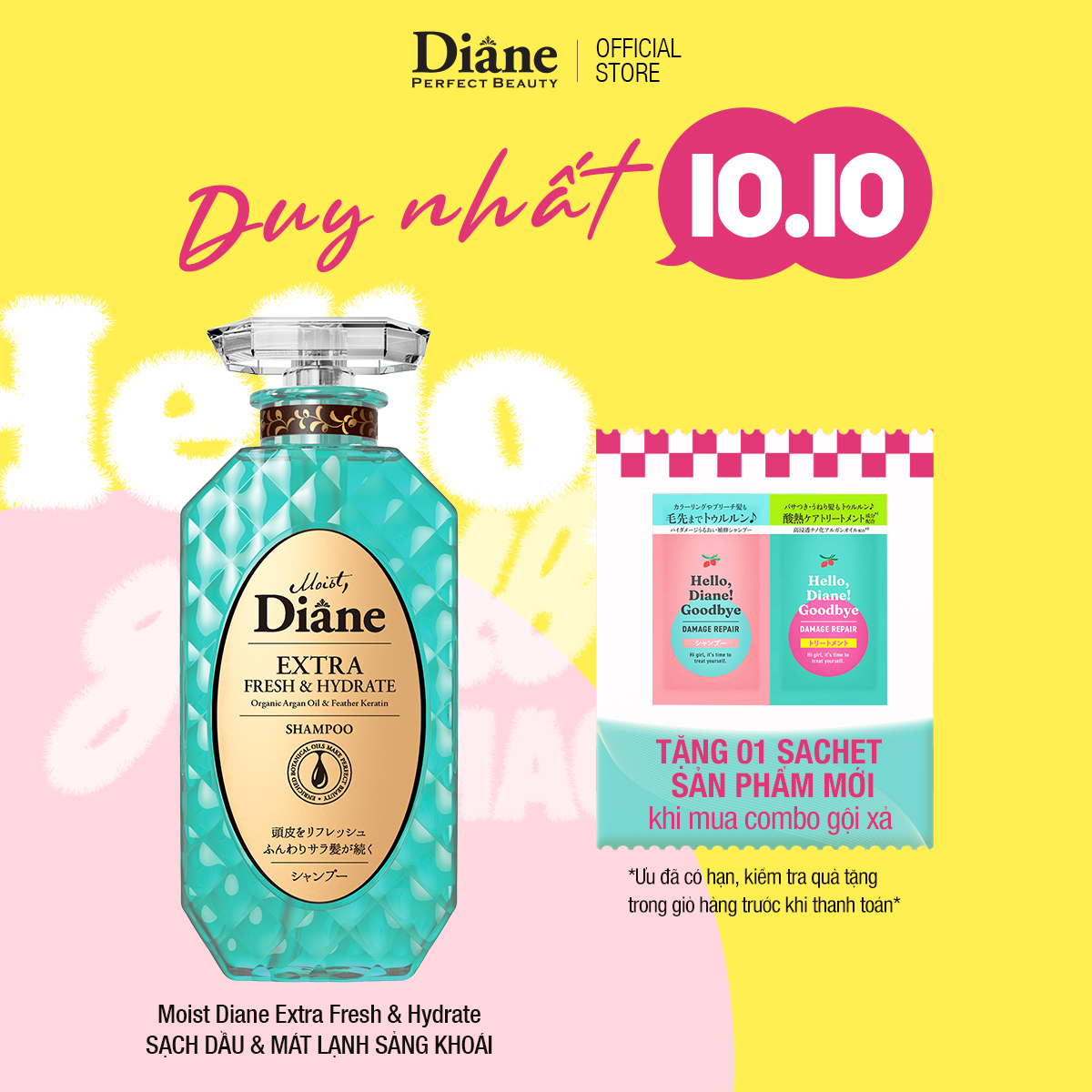 Dầu gội kiềm soát dầu Moist Diane Extra Fresh & Hydrate dành cho tóc dầu, da dầu - 450ml