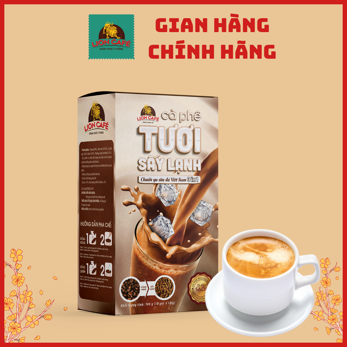 Cà phê tươi sấy lạnh hòa tan 3in1 - lion cafe - gu sữa đá
