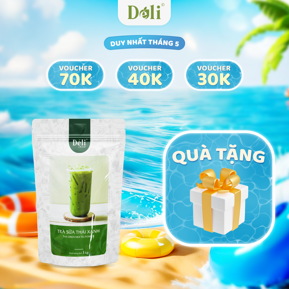 Bột trà sữa thái xanh 3in1 Déli - 1kg ( 25 ly ) pha chế trà sữa tiện lợi, nhanh chóng