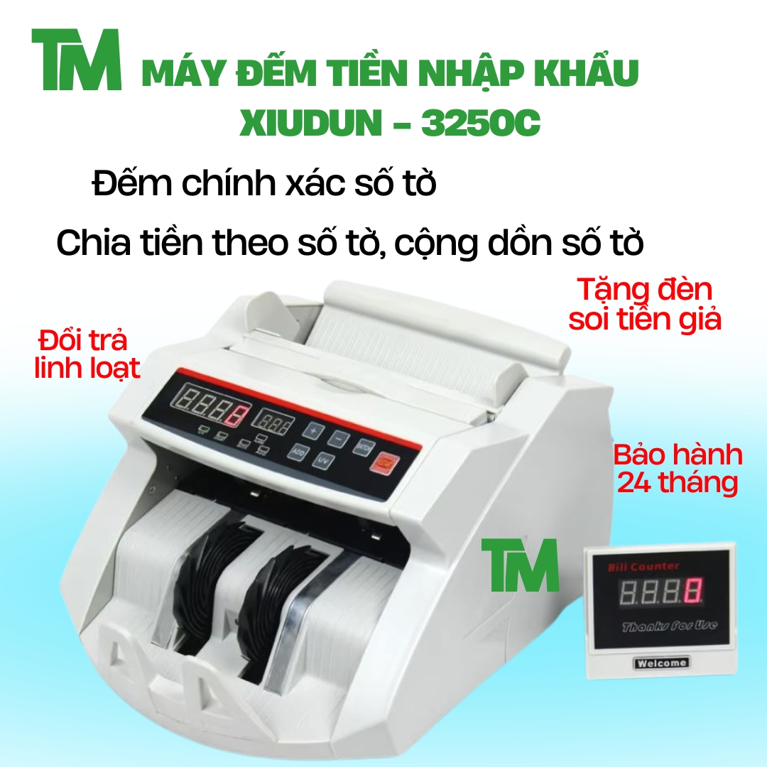   TẶNG ĐÈN SOI TIỀN GIẢ  máy đếm tiền XIUDUN - 3250C có thêm màn hình rời nhỏ gọn tiện ích siêu bền 