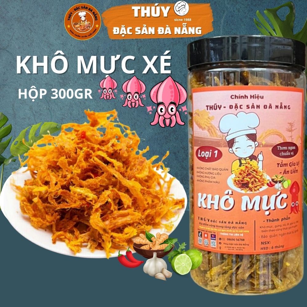 Khô mực xé tẩm gia vị hộp 300gr đặc sản đà nẵng làm quà
