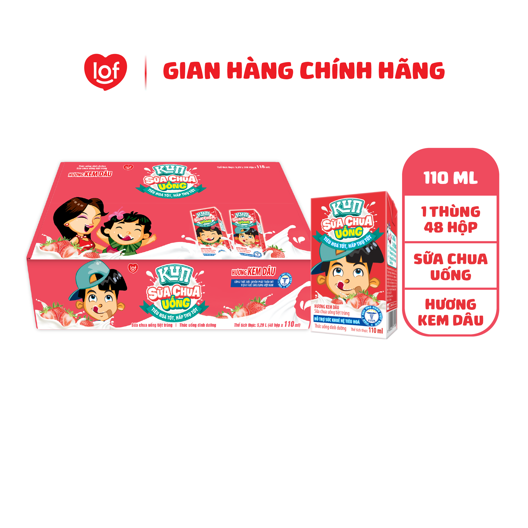 Sữa chua uống kun vị kem dâu thùng 48 hộp x 110ml