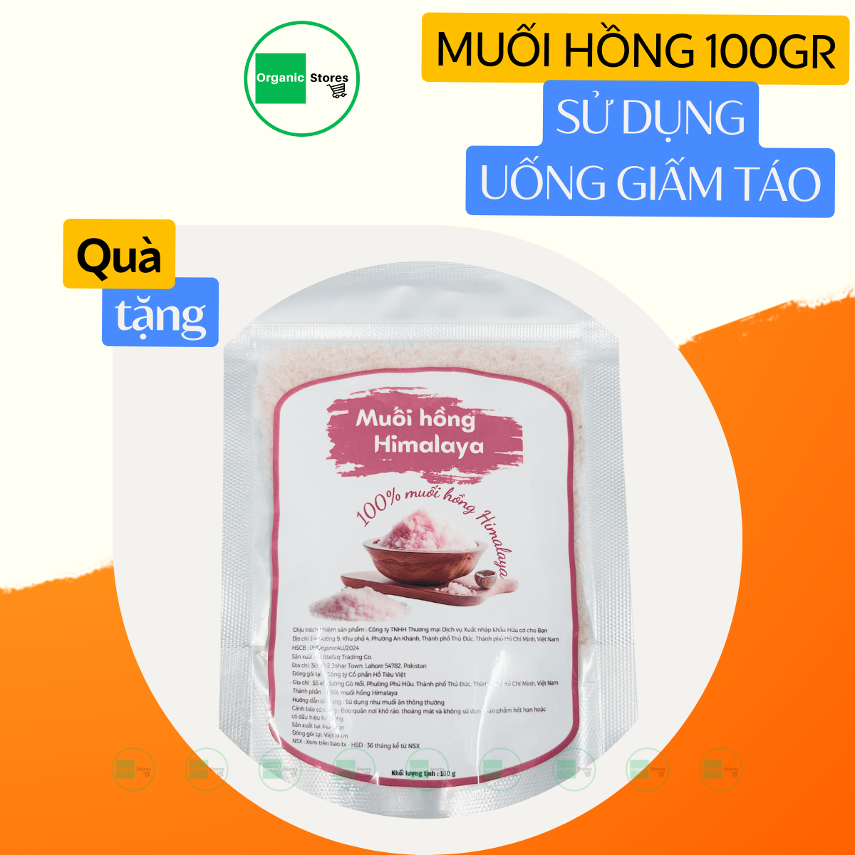 (Quà tặng) Muối hồng Himalaya gói 100gr sử dụng uống giấm táo hữu cơ Bragg - Barnes