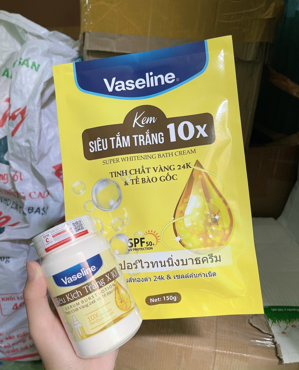 Combo kem kích trắng Vaseline X10 và tắm trắng 10X
