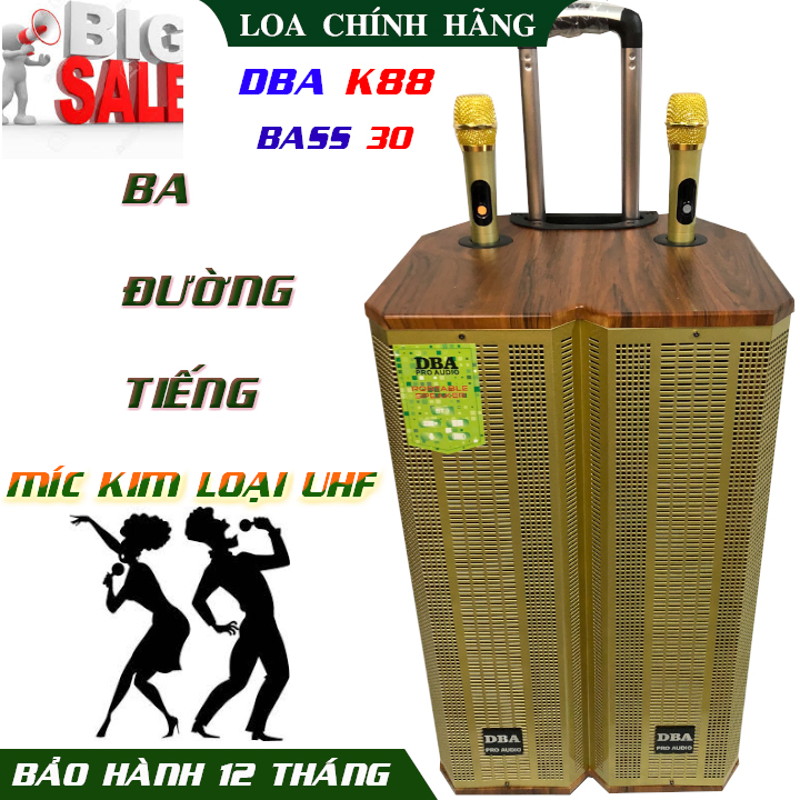 freeshipLoa kéo đẳng cấp 3 tấc DBA K88 ba đường tiếng, âm thanh tuyệt đỉnh, kèm 2 míc kim loại UHF chống hú xịn