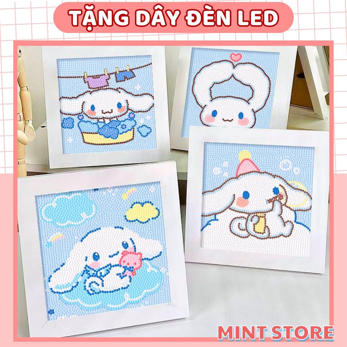 Tranh đính đá mini DIY hình thỏ Cinnamoroll cute, tranh đính đá 5D cho bé tự làm có khung