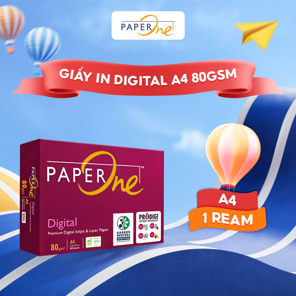 Giấy in A4 PaperOne Digital 80gsm - Ream 500 tờ giấy in A4 định lượng cao phù hợp in laser, in phun