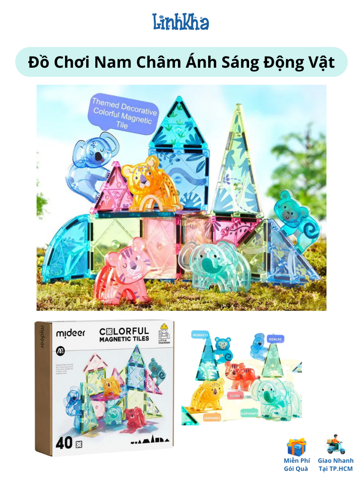 Bộ Nam Châm Ánh Sáng Động Vật - Colorful Magnetic Tiles Animal 40 pcs