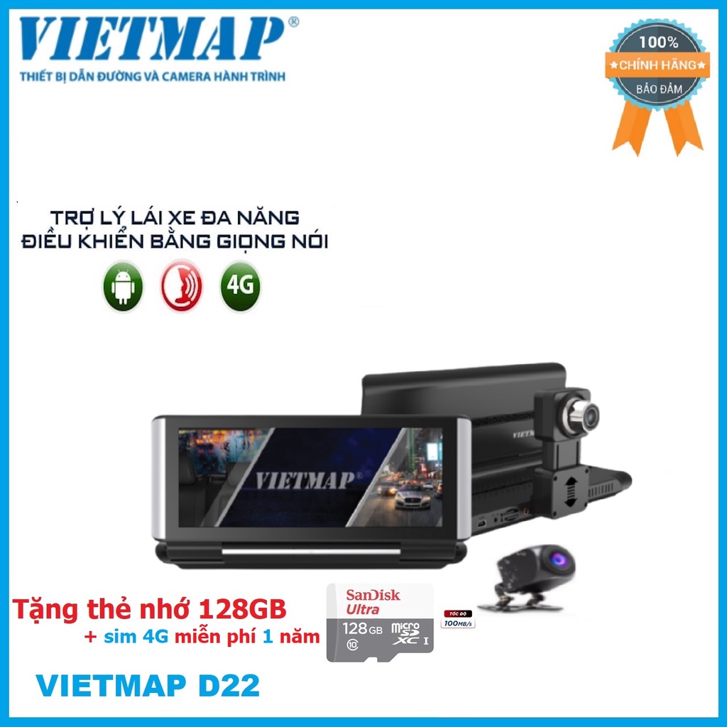 [HCM]Camera Hành Trình Vietmap D22 Cho Xe Ô Tô- Dẫn Đường S1-Phát Wifi-Km Thẻ Nhớ 32/64/128Gb Sim 4G