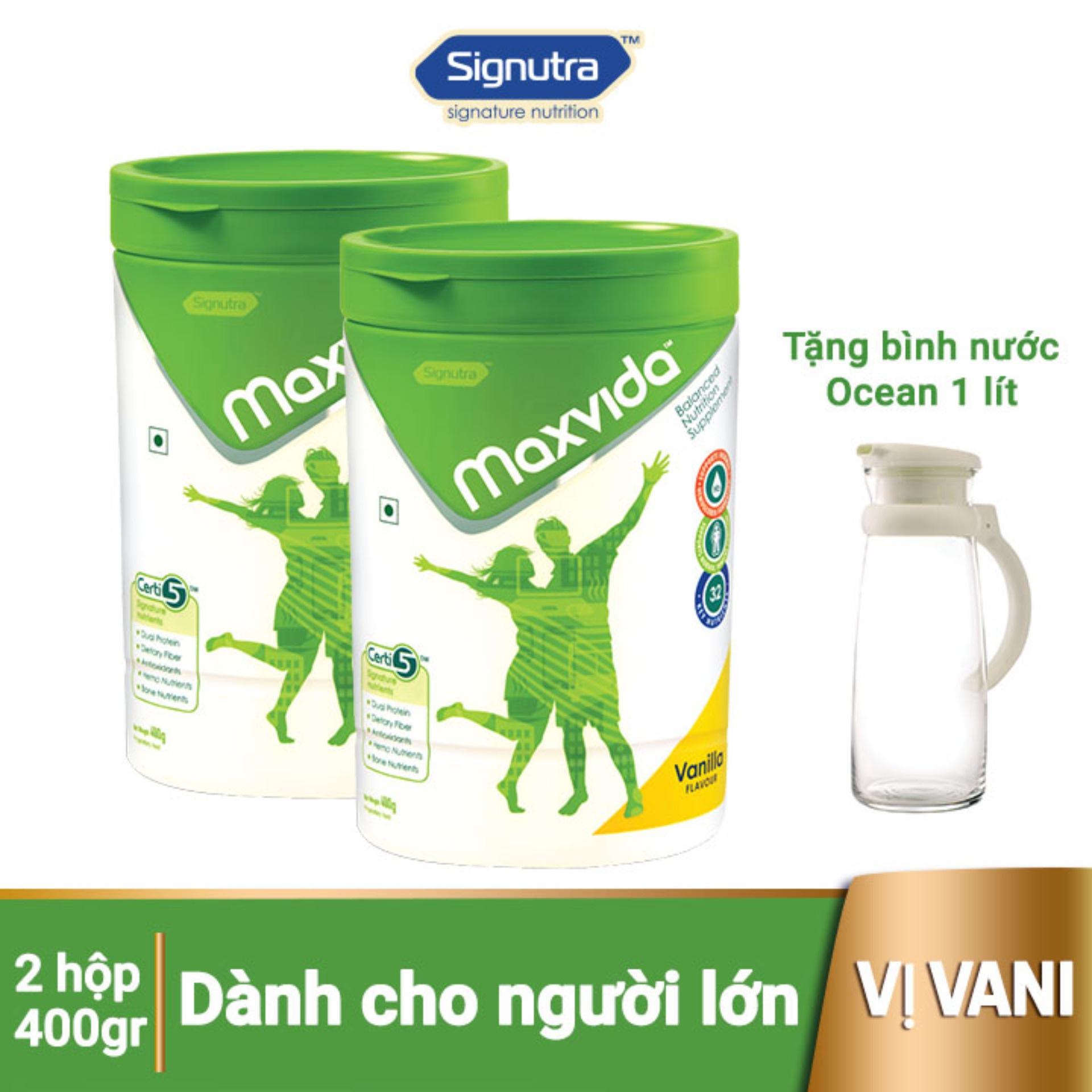 Combo 2 lon sữa maxvida 400gr + 1 bình nước maison 1 lít