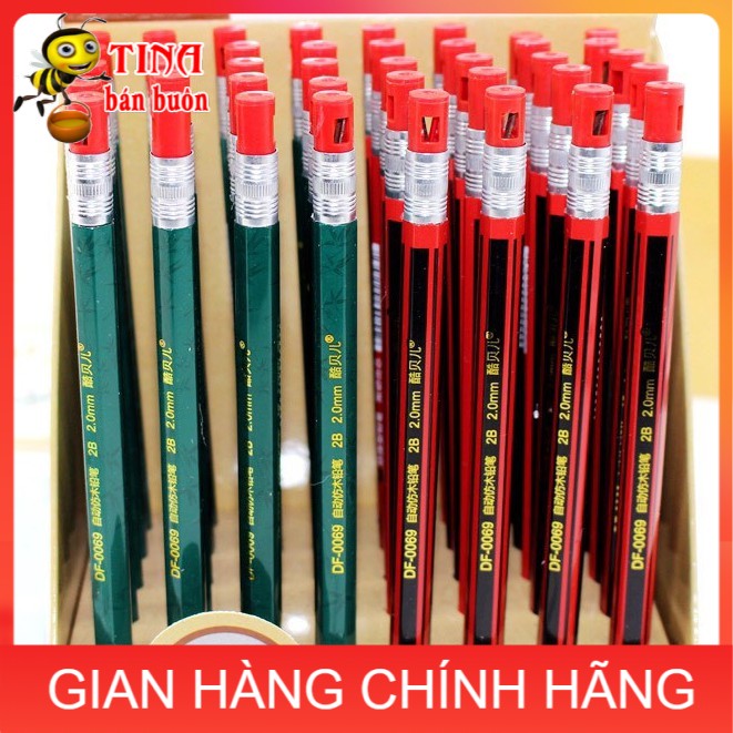 đồ dùng học tập cho bé vào lớp 1 Bút chì kim bấm 2B ngòi to có đầu gọt bút chì phía trên E129