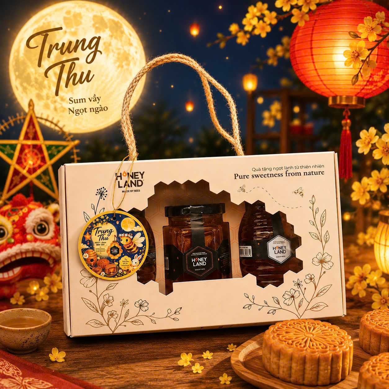Honeyland Set Quà Tặng Mật Ong Trung Thu - Combo 3 Hũ Mật Ong Nguyên Chất 110g