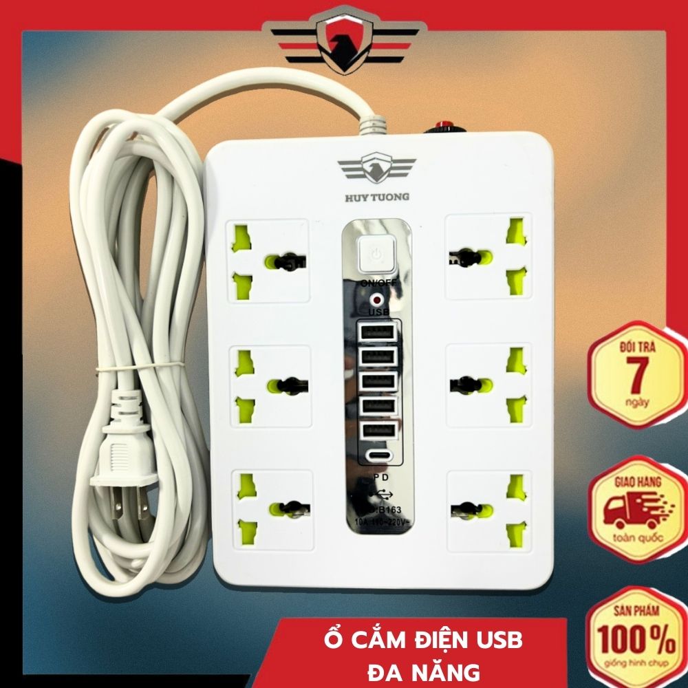 Ổ Cắm Điện Đa Năng Tích Hợp Cổng Sạc USB, Ổ Điện Đa Năng Chống Giật Hỗ Trợ Sạc Nhanh, Chống Quá Tải - Huy Tưởng