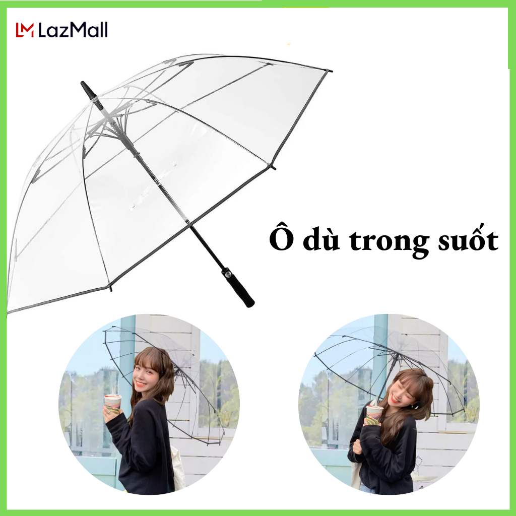 Ô dù đi- Mưa Trong Suốt Cao Cấp, Ô trong suốt 16 nan chắc chắn, thích hợp chụp ảnh, đi mưa- Bảo hành uy tín