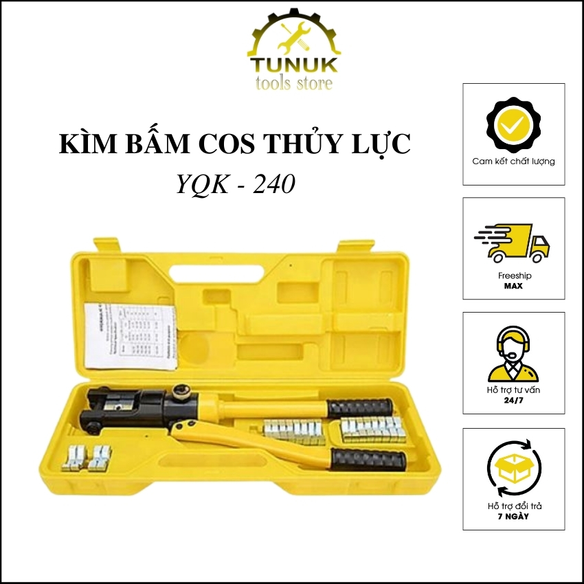Kềm bấm ep cos thủy lực dây điện cáp đa năng TUNUK, kìm cốt YQK 240, sử dụng dễ dàng, thao tác nhanh, tiện mang theo công trường, tặng quà 15k