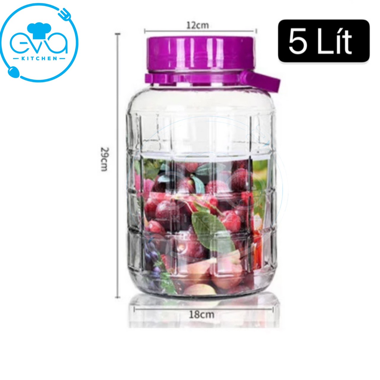 [HCM]Bình Ngâm Thủy Tinh Quai Xách Nắp Tím 5 Lít – QX5L