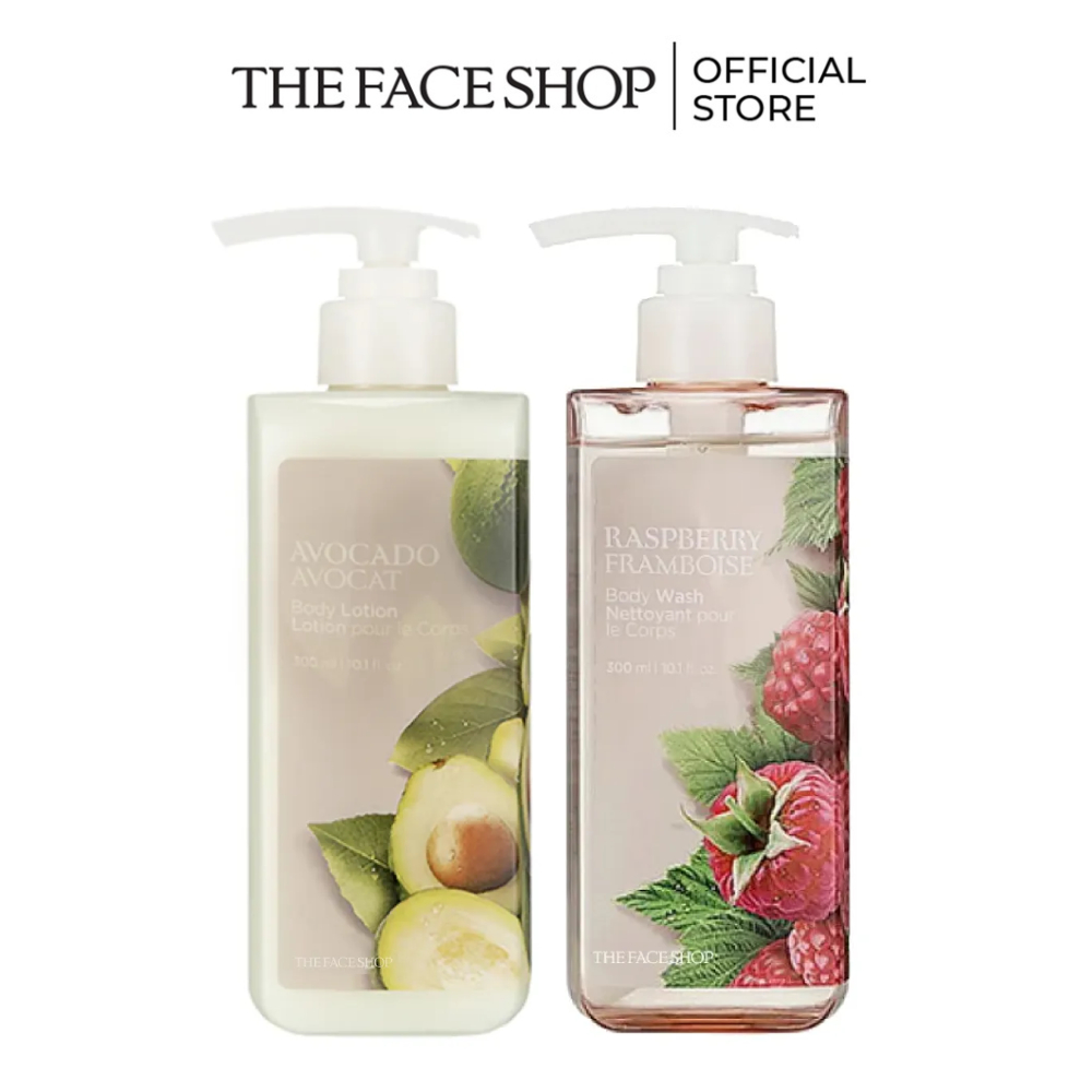 Combo Sữa Dưỡng Thể TheFaceShop Avocado 300ml+Gel Tắm TheFaceShop Raspberry 300ml