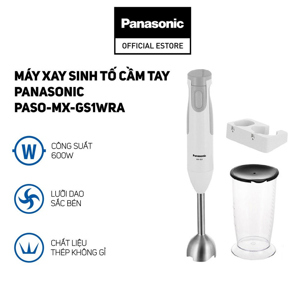 Máy Xay Cầm Tay Panasonic MX-GS1WRA -  Công suất 600W - Trang bị 1 cây xay và cốc đong nhựa cao cấp dễ vệ sinh - Lưỡi dao bằng thép không gỉ bền chắc - Bảo hành chính hãng 12 tháng