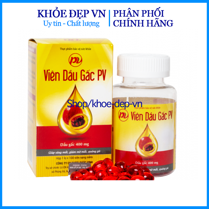 Viên dầu gấc giúp sáng mắt PV tăng cường thị lực , chóng khô mắt mỏi mắt đẹp da bổ tim hộp 100 viên