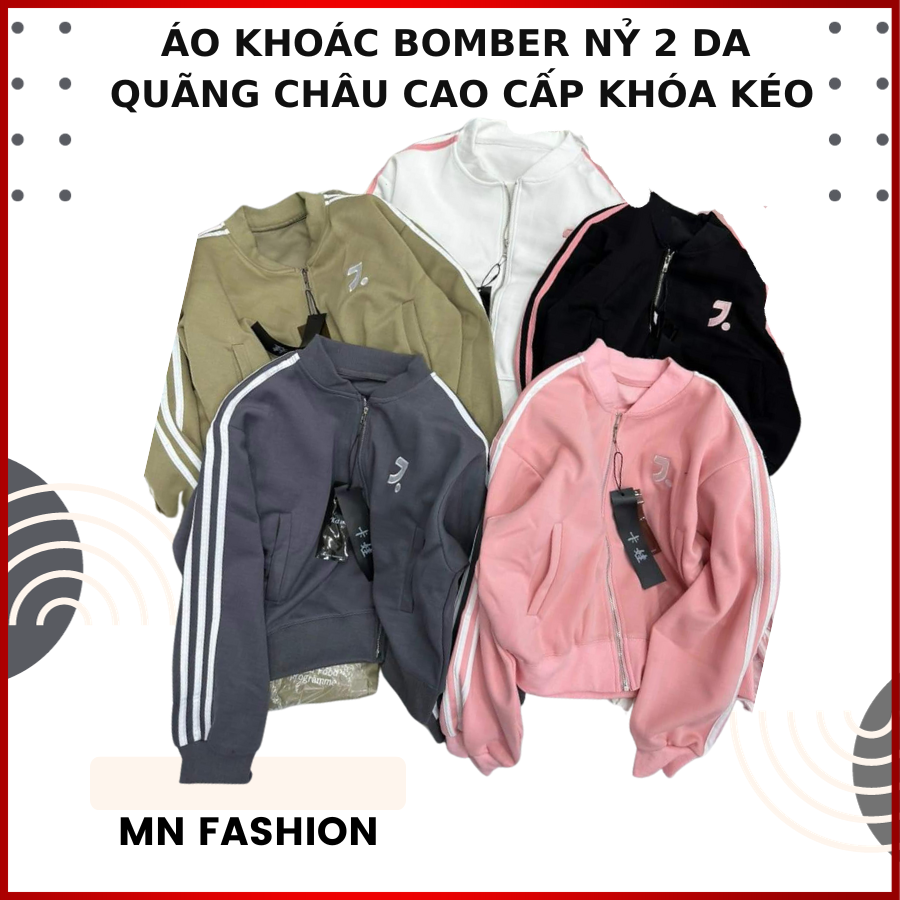 Áo khoác bomber nỷ 2 da hàng quảng châu cao cấp khóa kéo