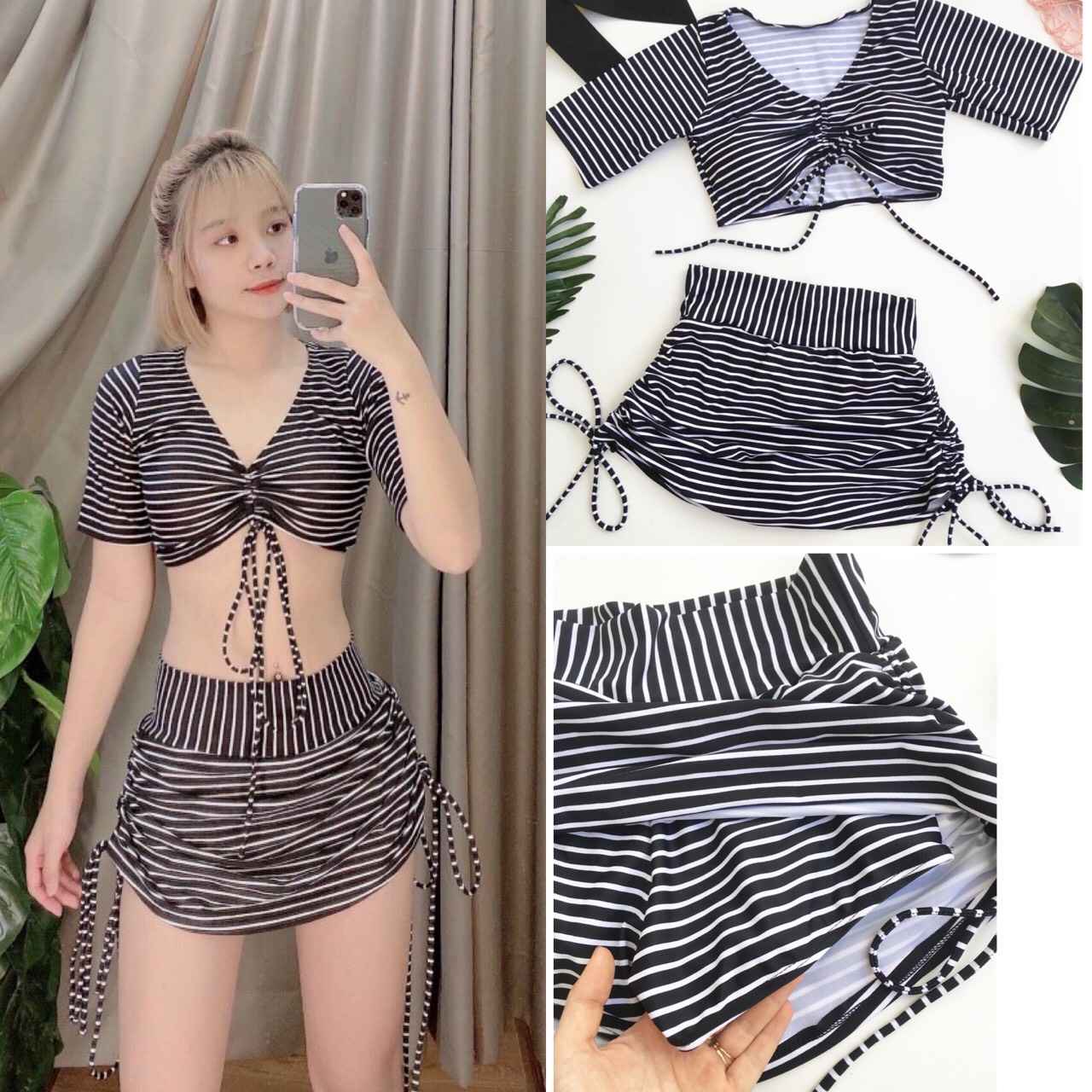 Bikini tay con sọc đen rút dây