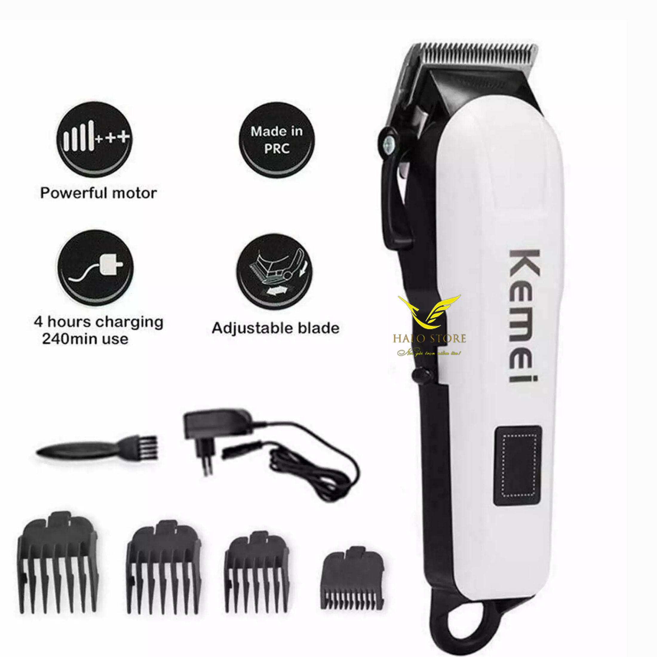 Tông đơ cắt tóc gia đình kemei 809a lưỡi thép cực bén - máy cắt tóc êm đèn led báo pin tiện lợi