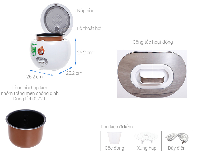 Nồi cơm điện Sharp 0.72 lít KS-A08V-WH Trắng