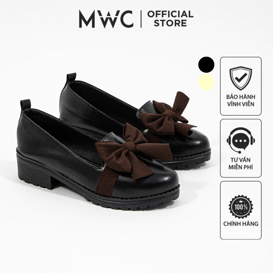 Giày Oxford Nữ MWC Đế Cao Phong Cách Vintage Gắn Nơ Xinh Xắn Màu Đen Kem NUOX- 9607