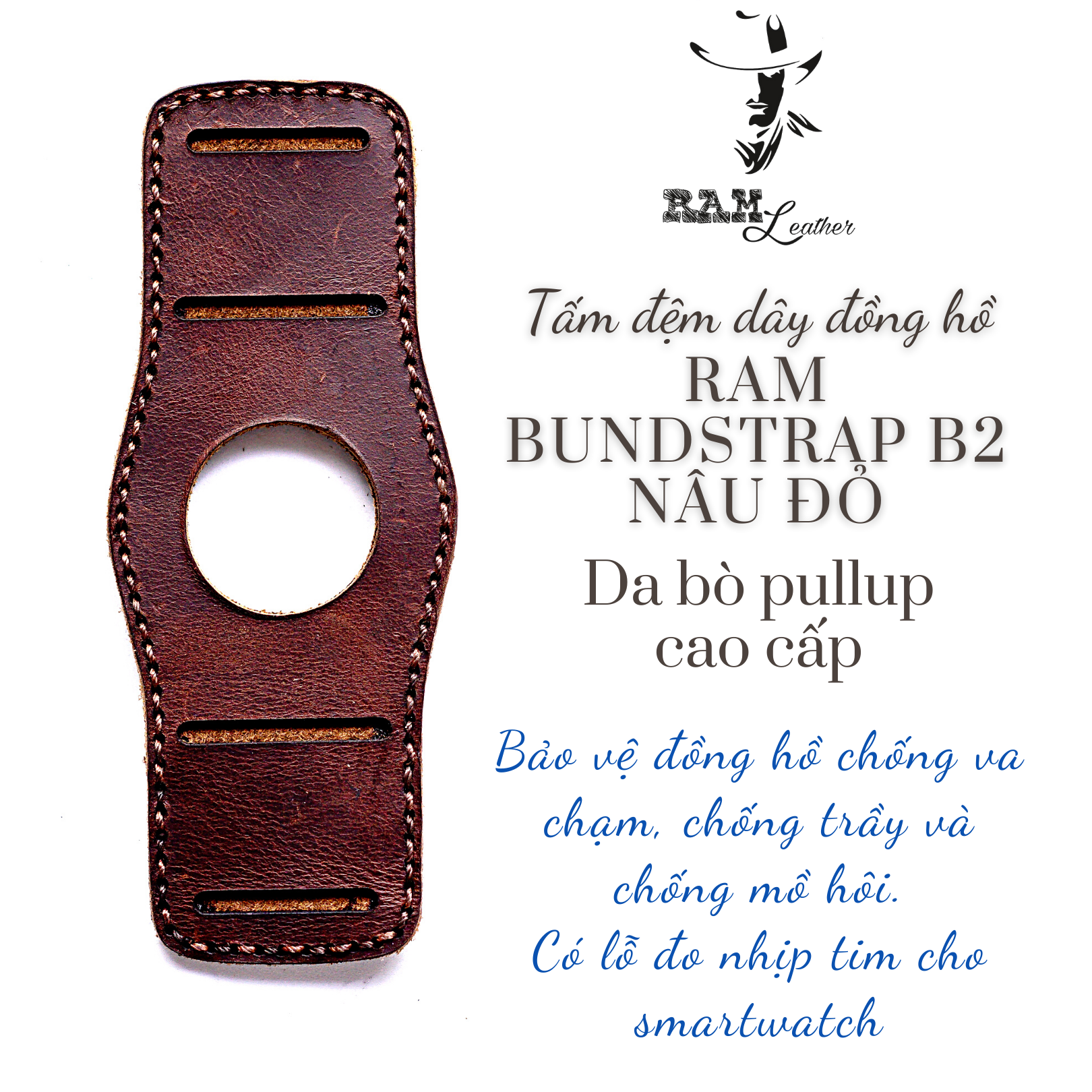 Tấm Bundstrap Da Bò Nâu Đỏ RAM Leather B2