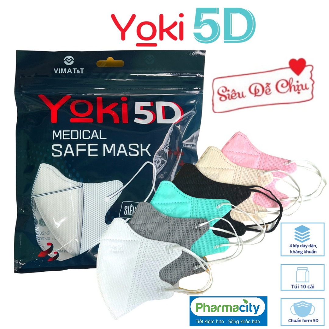 Khẩu trang 5D Mask Yoki 4 lớp kháng khuẩn ngăn bụi mịn PM2.5 chuẩn form