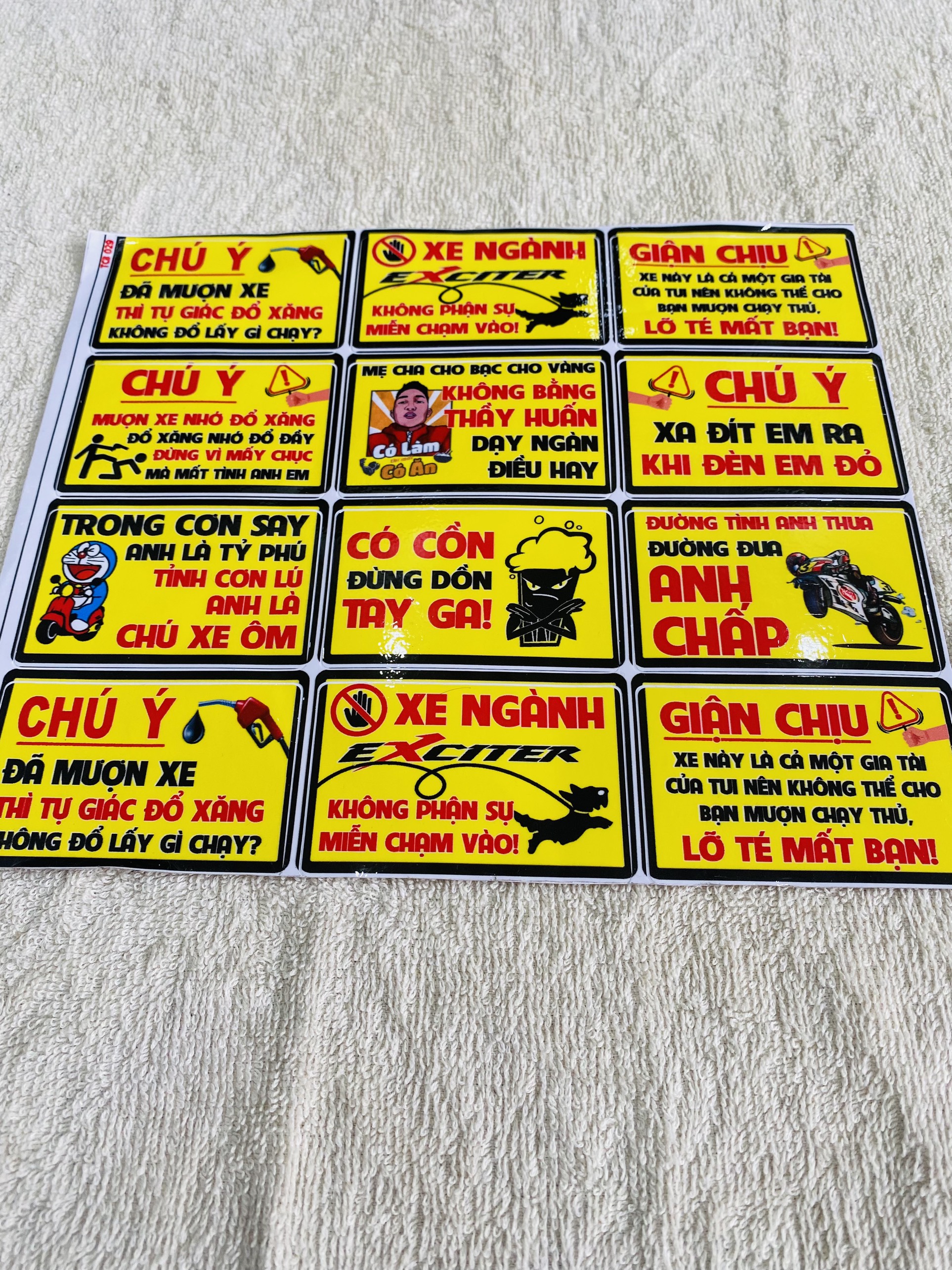 Bộ tem decal dán xe máy mẫu nhiều logo chú ý giận chịu đen zin thái siêu đẹp