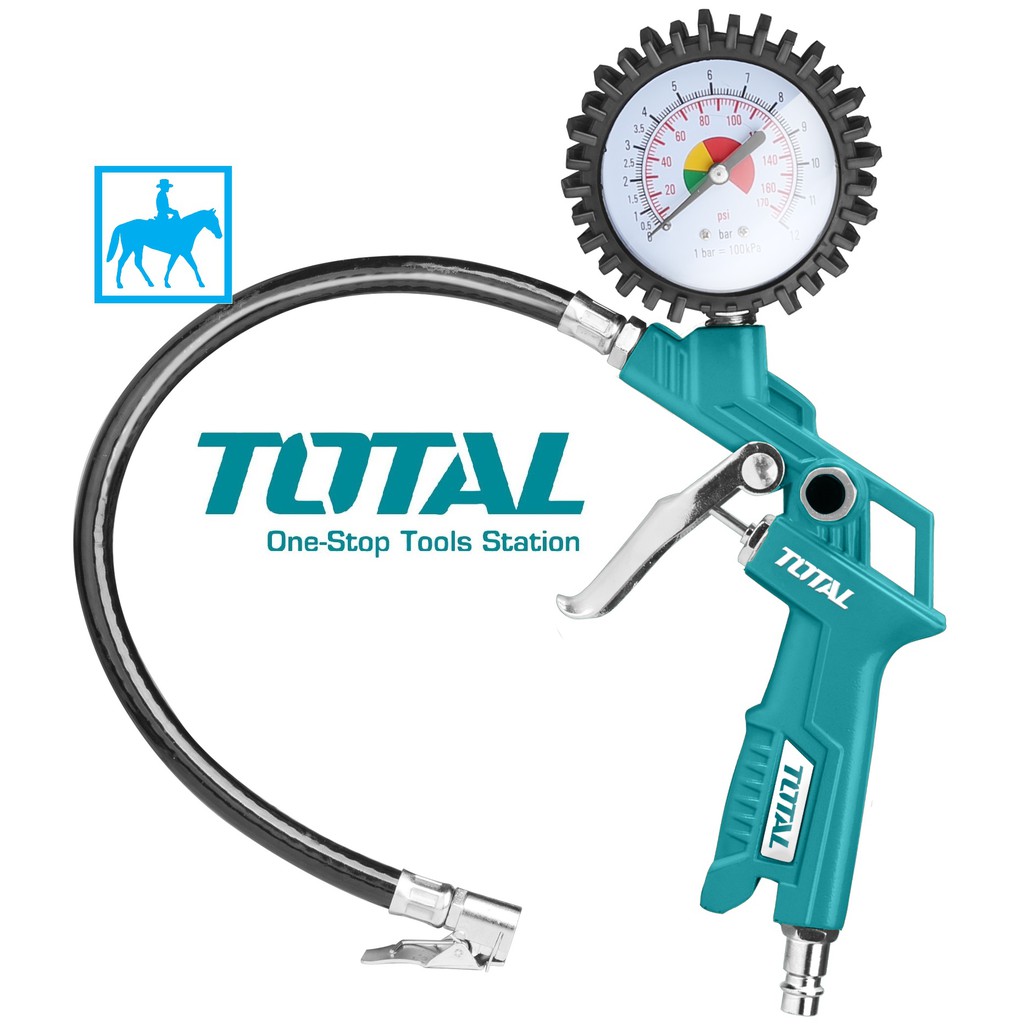 Súng bơm bánh xe hơi đồng hồ đo áp suất khí 12bar 174psi total tat11601