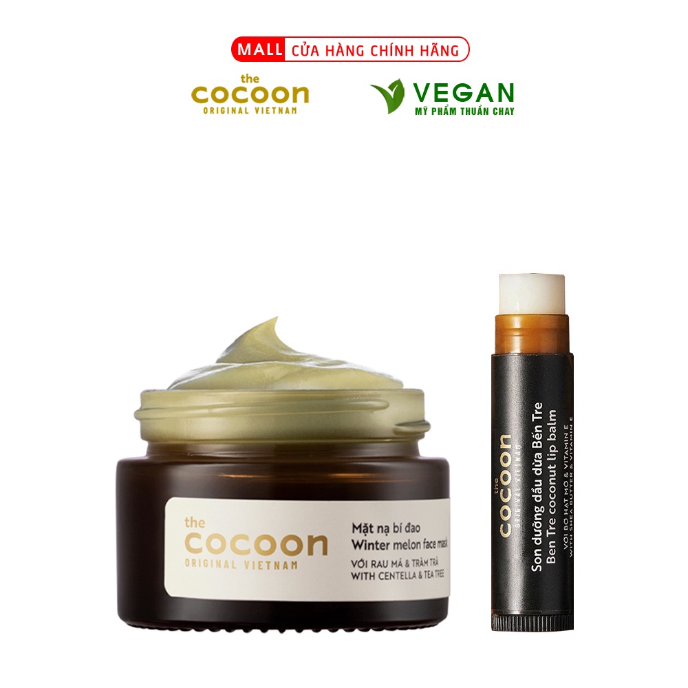 Combo Mặt nạ bí đao The Cocoon 30ml + Son dưỡng môi dầu dừa Bến Tre Cocoon 5g