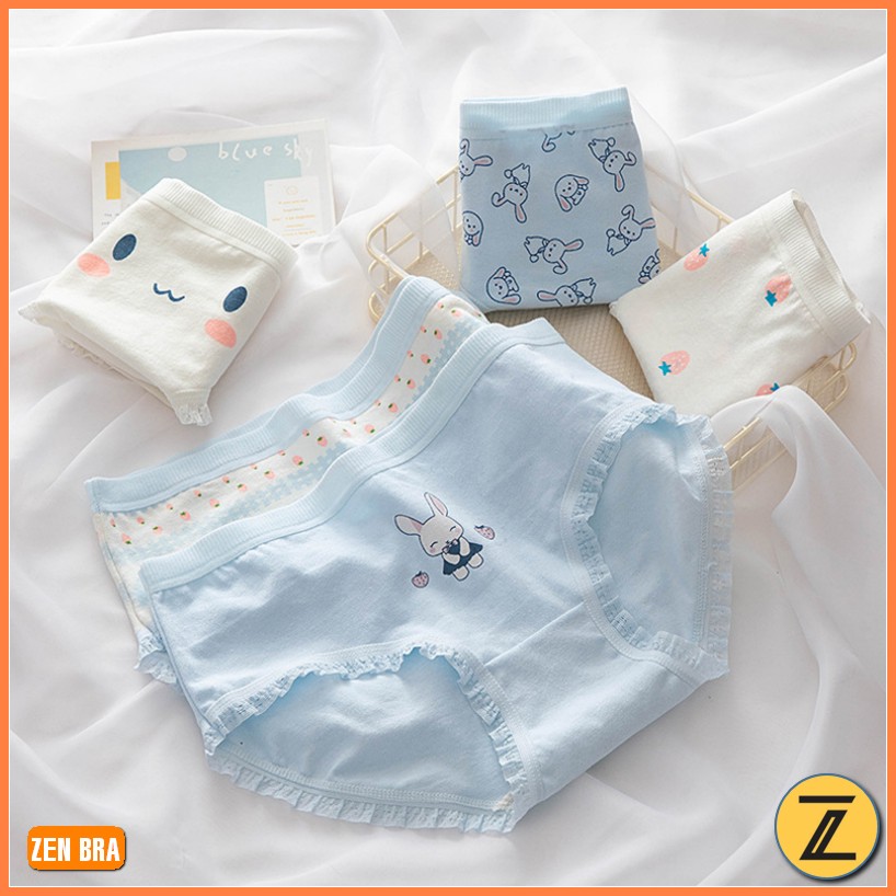 Combo 5 quần lót nữ dễ thương Set 5 quần lót cotton chất mát co dãn hình Thỏ xinh