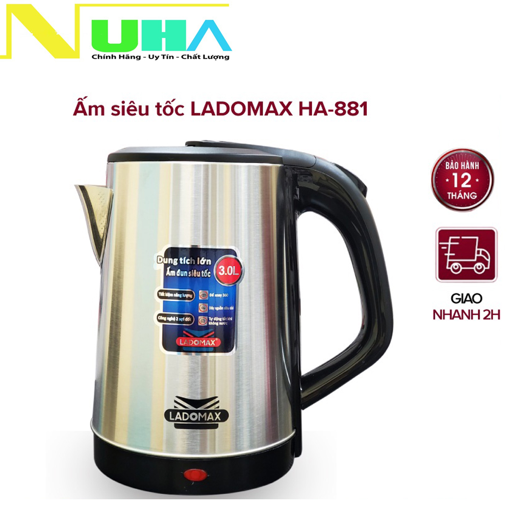 Ấm đun siêu tốc 3 lít ladomax ha-881, bảo hành 12 tháng