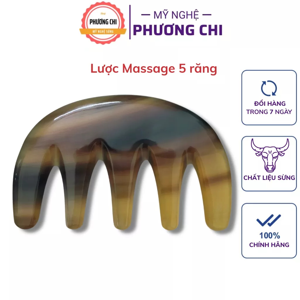 Lược sừng 5 răng thưa dùng massage ấn huyệt chải êm, lược chải tóc gỡ rối - Mỹ Nghệ Phương Chi
